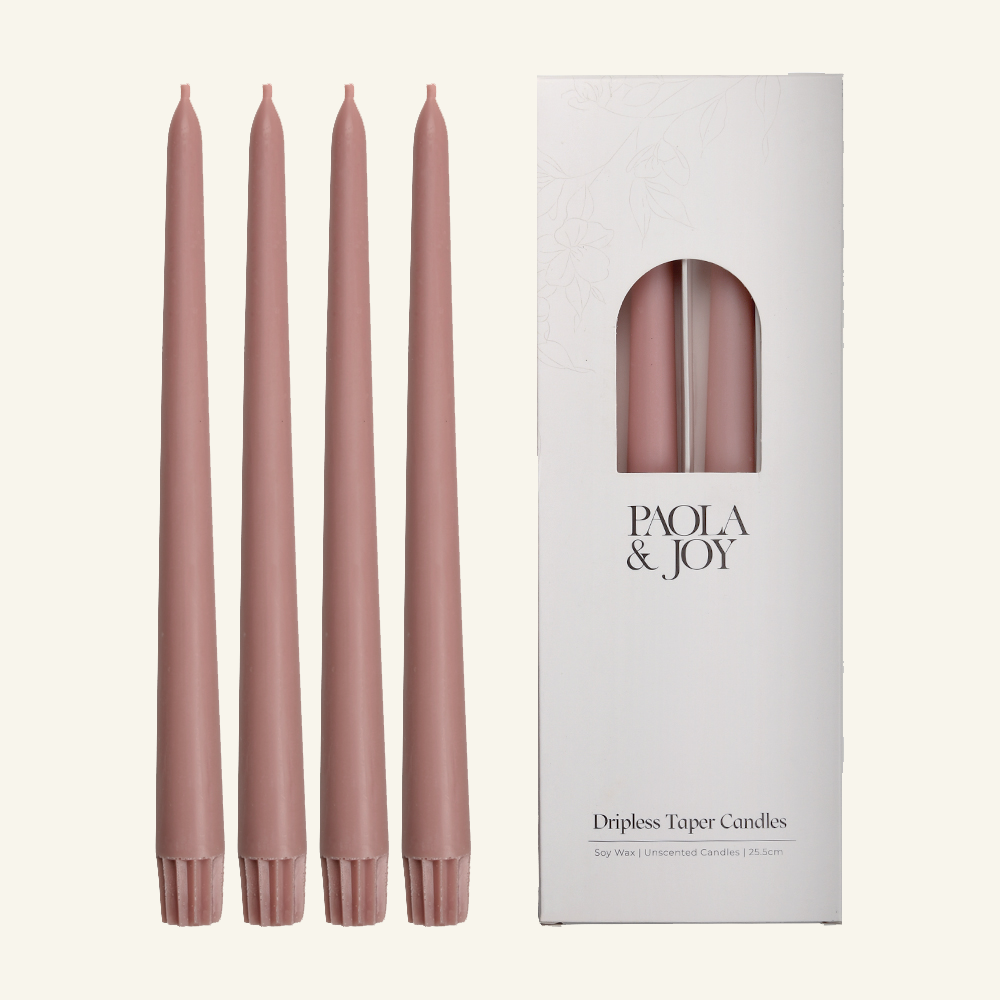 Dripless Taper Candles – soy blend dripless taper candles in muted dusty rose by Paola And Joy