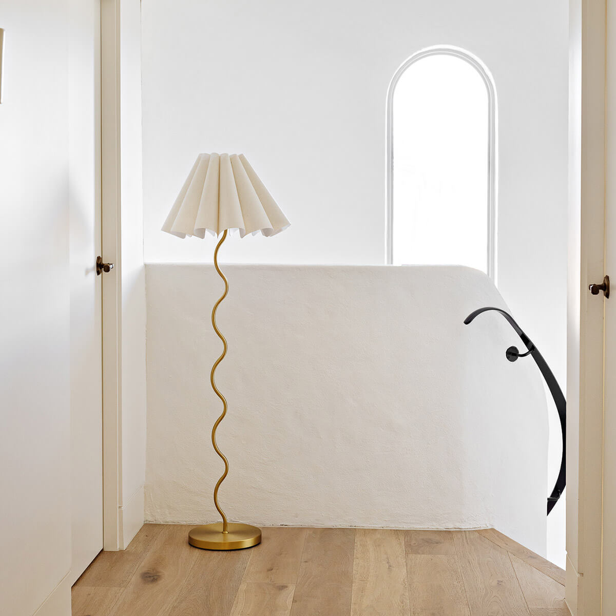 Cora Floor Lamp – top section showing the cream linen fluted shade by Paola And Joy