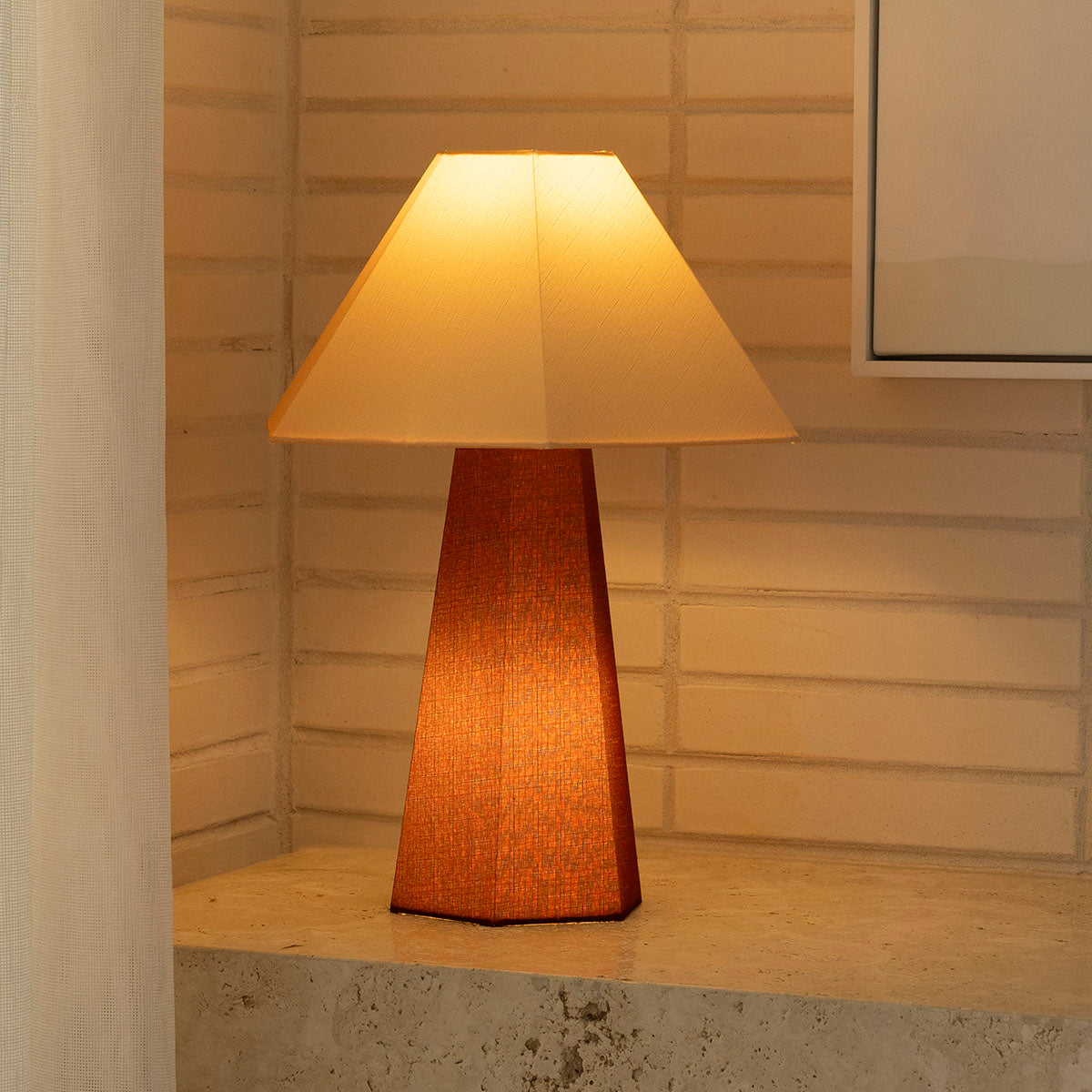 Blake Table Lamp Toffee – hexagonal textured linen lamp, alternative composition by Paola And Joy