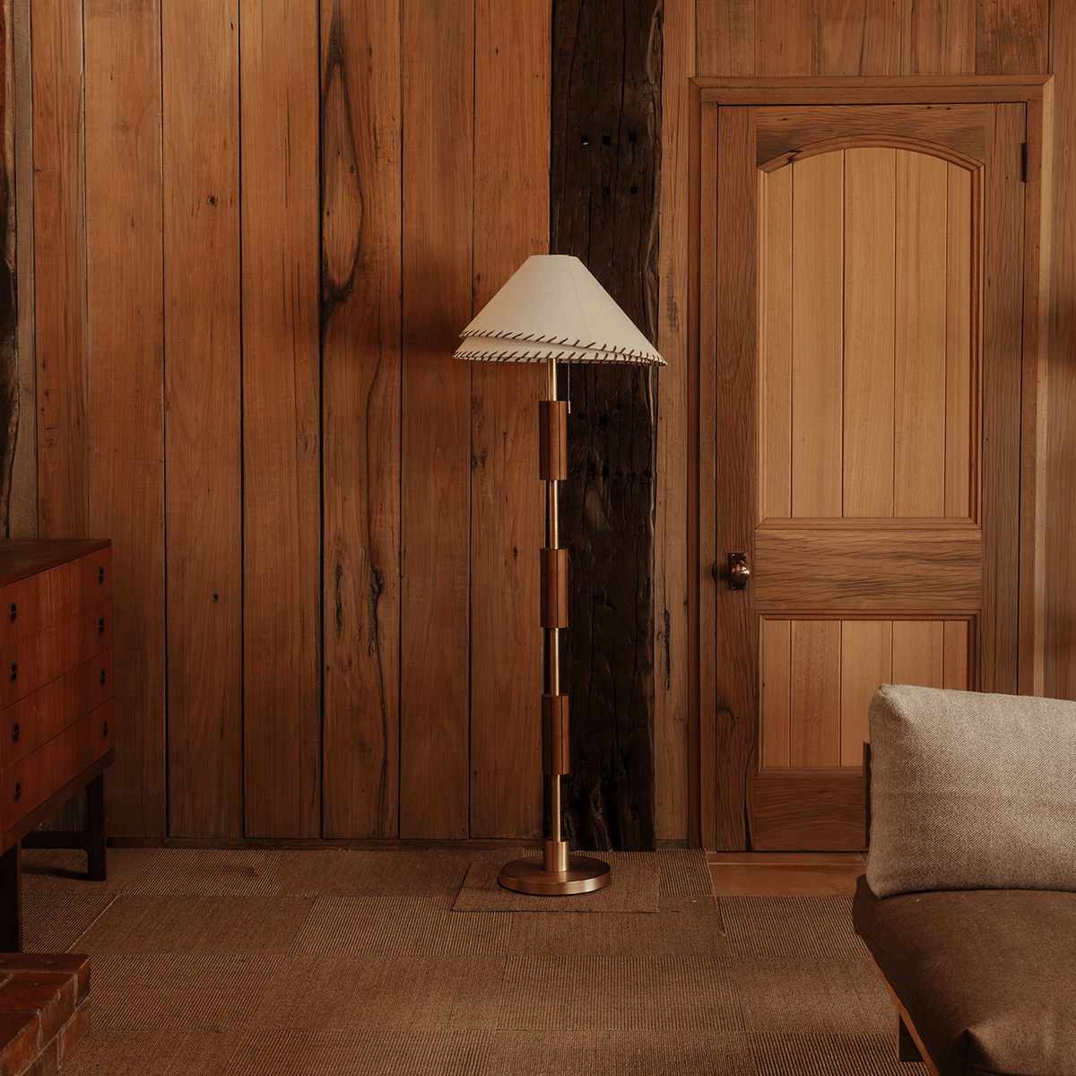 Zali Floor Lamp – alternative angle of the wooden stem and shade by Paola And Joy
