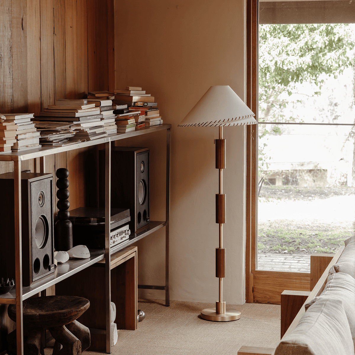 Zali Floor Lamp – side profile of the sculptural wooden floor lamp by Paola And Joy