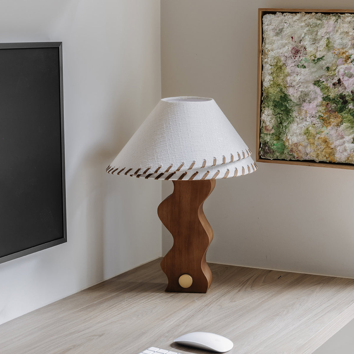 Zandro Table Lamp Large – detail of the natural linen shade by Paola And Joy