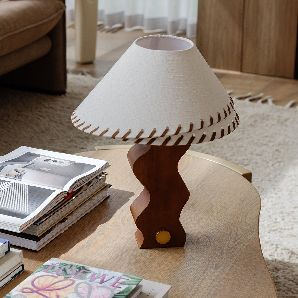 Zandro Table Lamp Large – sculptural wooden base detail by Paola And Joy