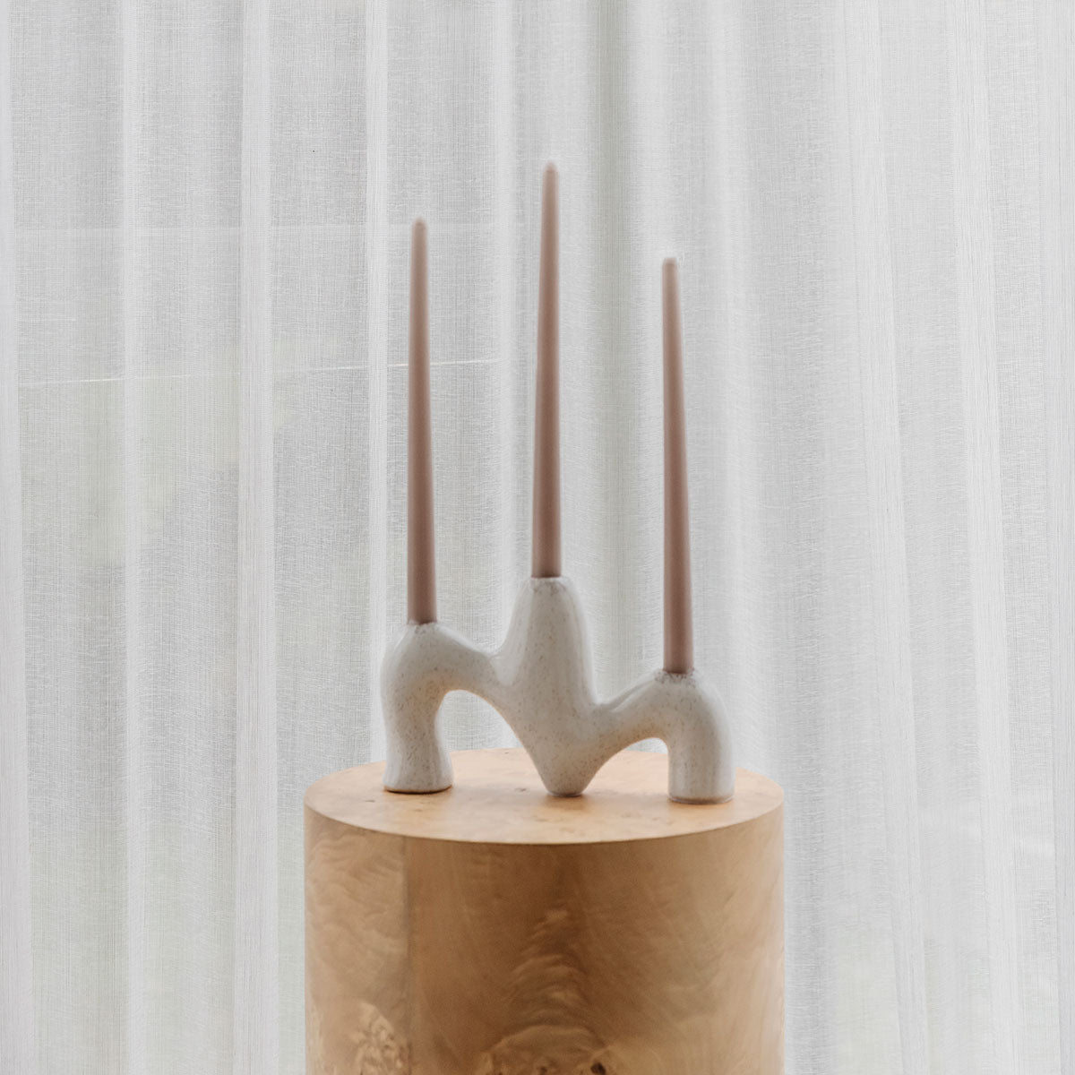 Zoe Candle Holder – sculptural ceramic candle holder in oyster glaze by Paola And Joy