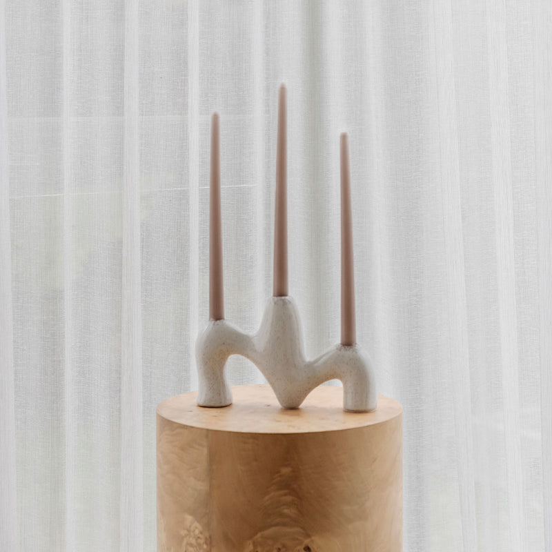 Zoe Candle Holder – sculptural ceramic candle holder in oyster glaze by Paola And Joy