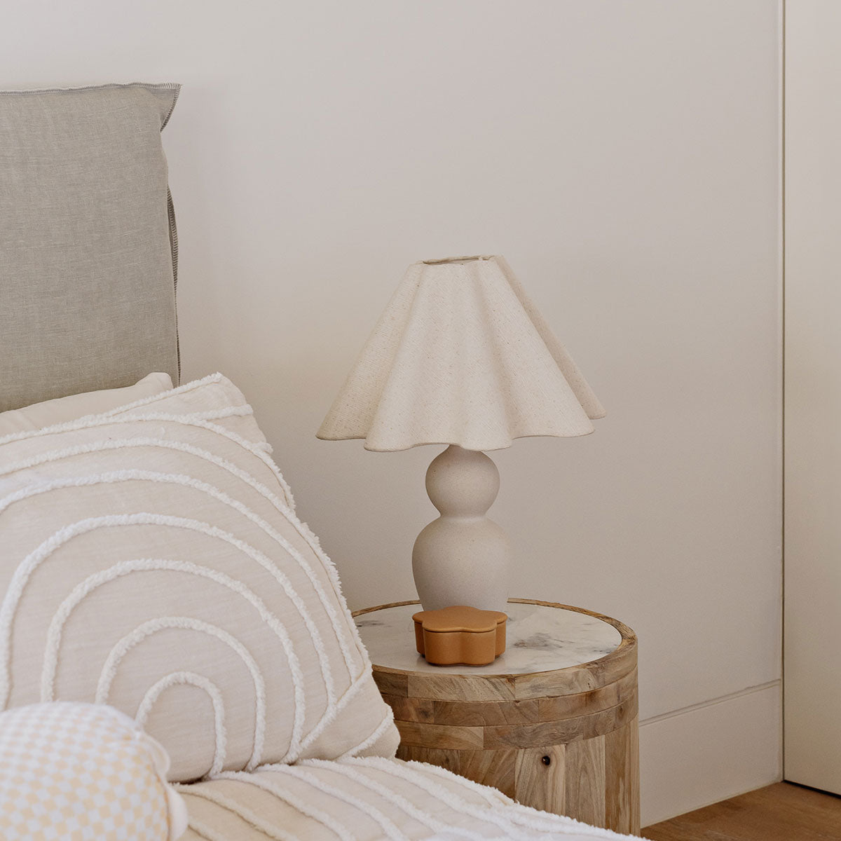 Mila Table Lamp – full view of the cream sculptural lamp by Paola And Joy