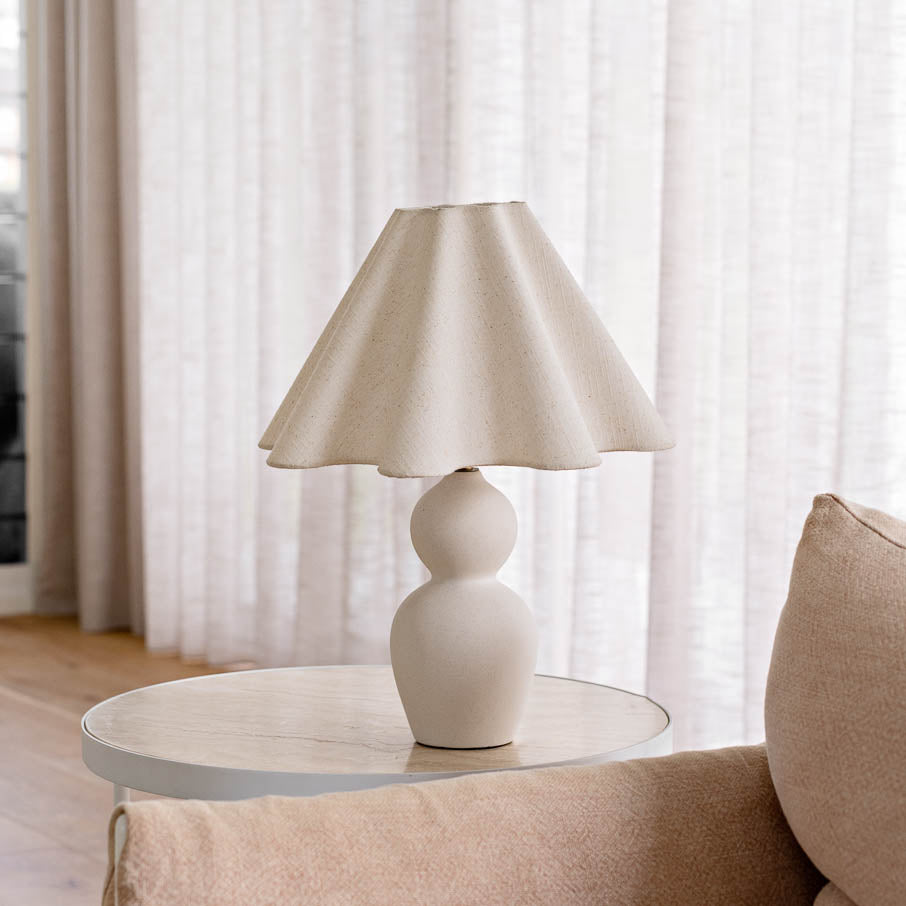 Mila Table Lamp – cream sculptural base with matching linen shade by Paola And Joy