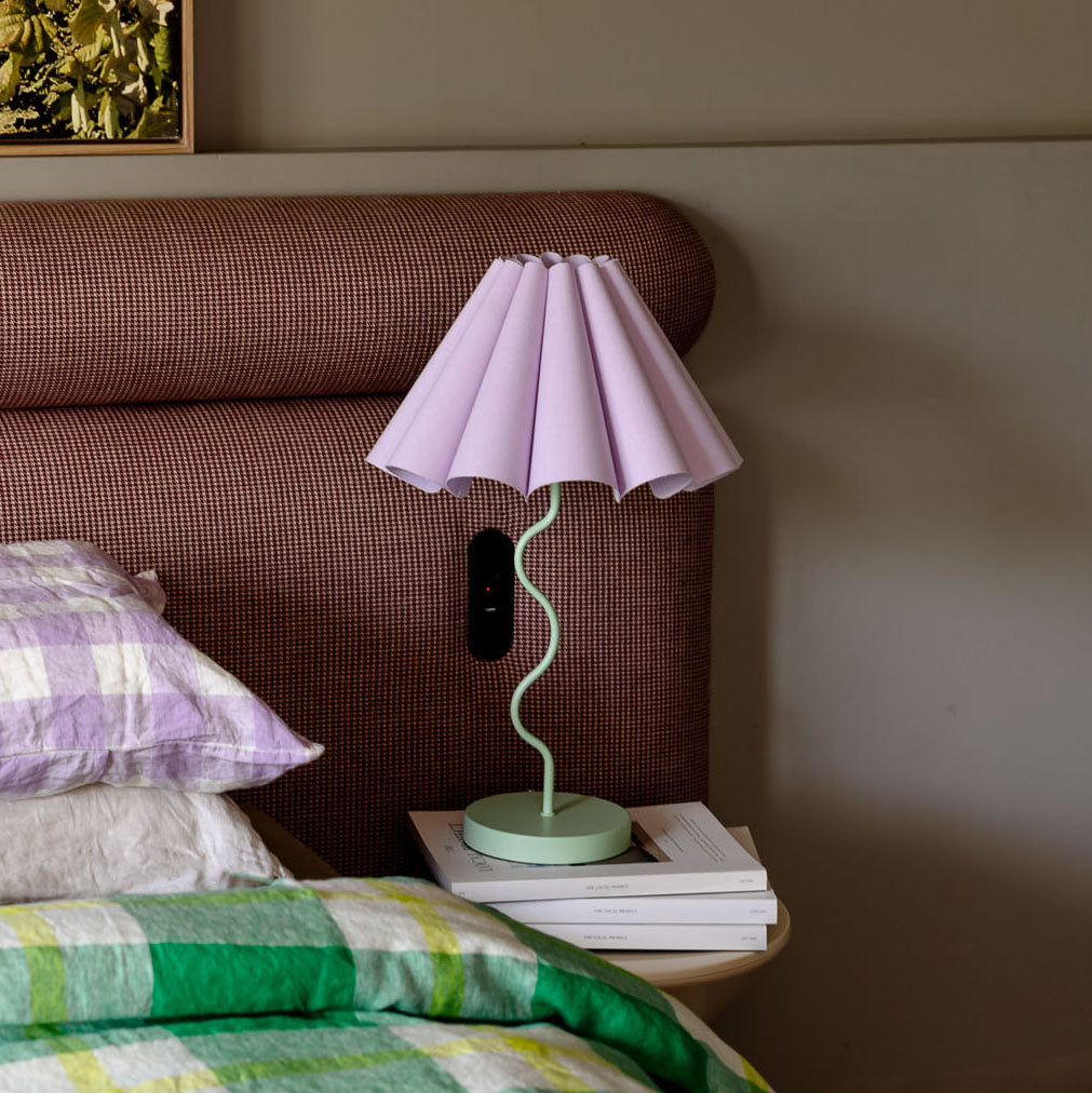 Cora Table Lamp Lilac / Pastel Green – close-up of the pastel green squiggly base by Paola And Joy