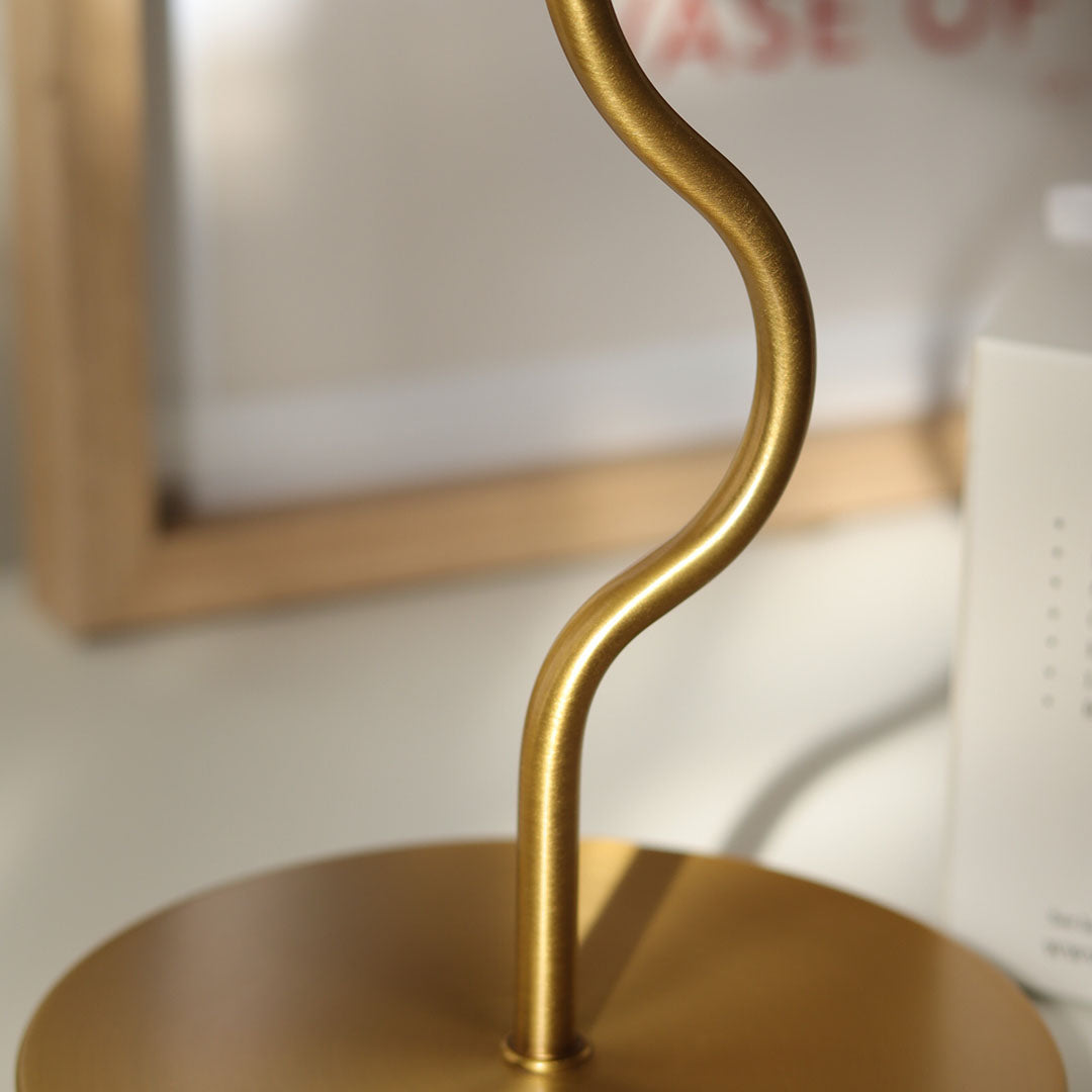 Cora Table Lamp – alternative angle of the cream linen shade and brass base by Paola And Joy