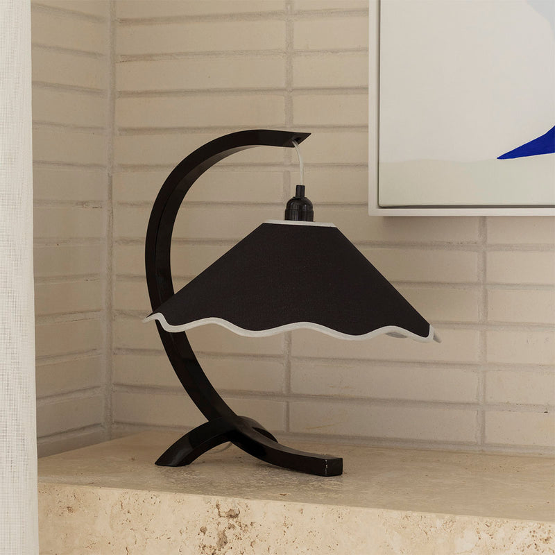 Kira Table Lamp – mid-century inspired lamp with white linen shade and coal black base by Paola And Joy