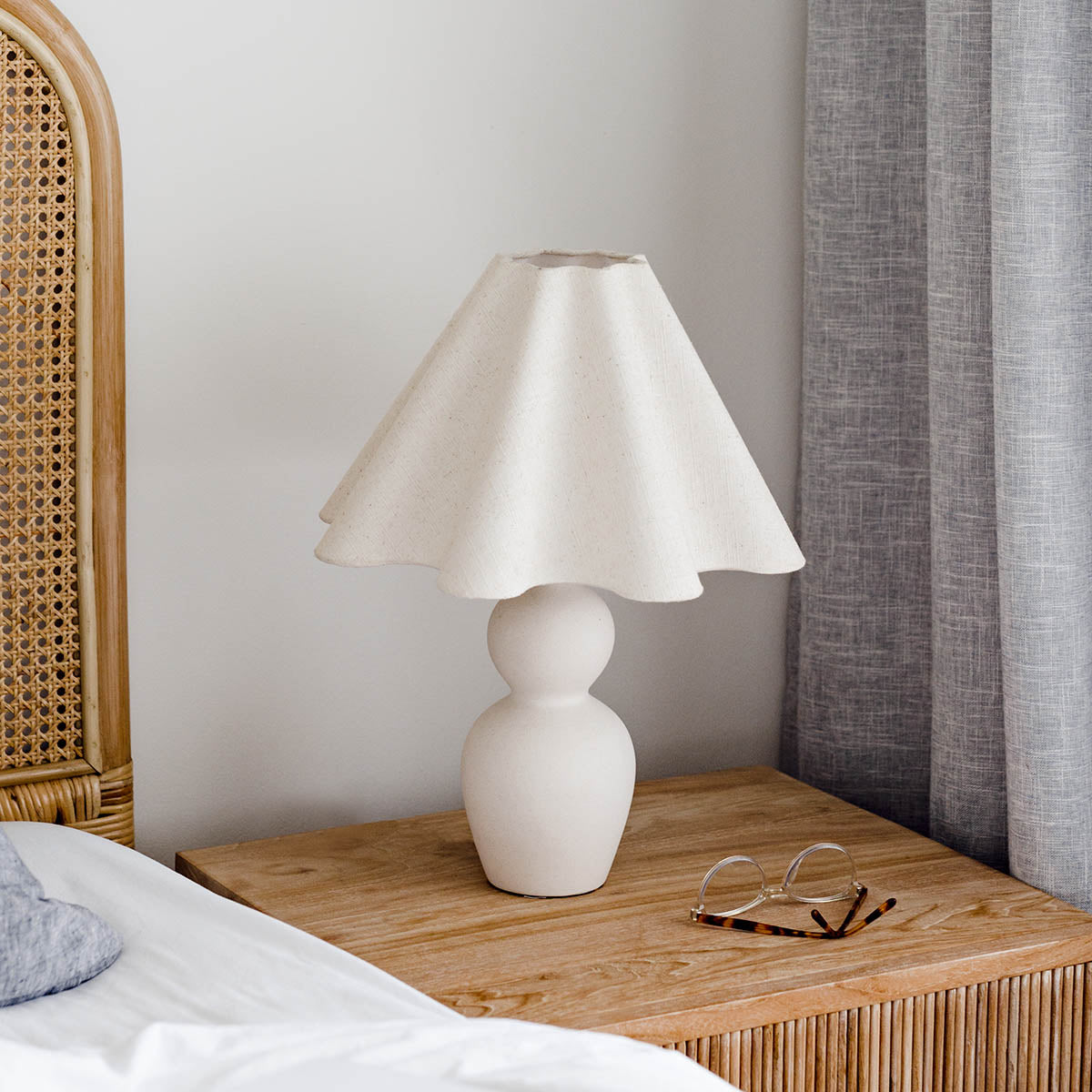 Mila Table Lamp – close detail of the linen shade and base join by Paola And Joy